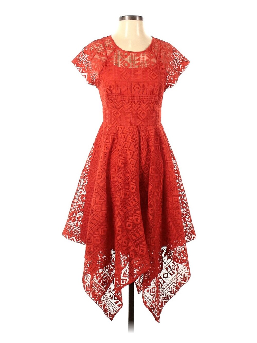 Anthropologie Maeve Red Asymmetrical Lace Dress